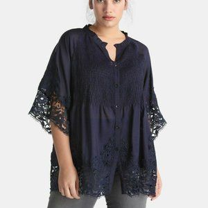 Couchel Blouse Lace Button Floral Embroidered Top XXL